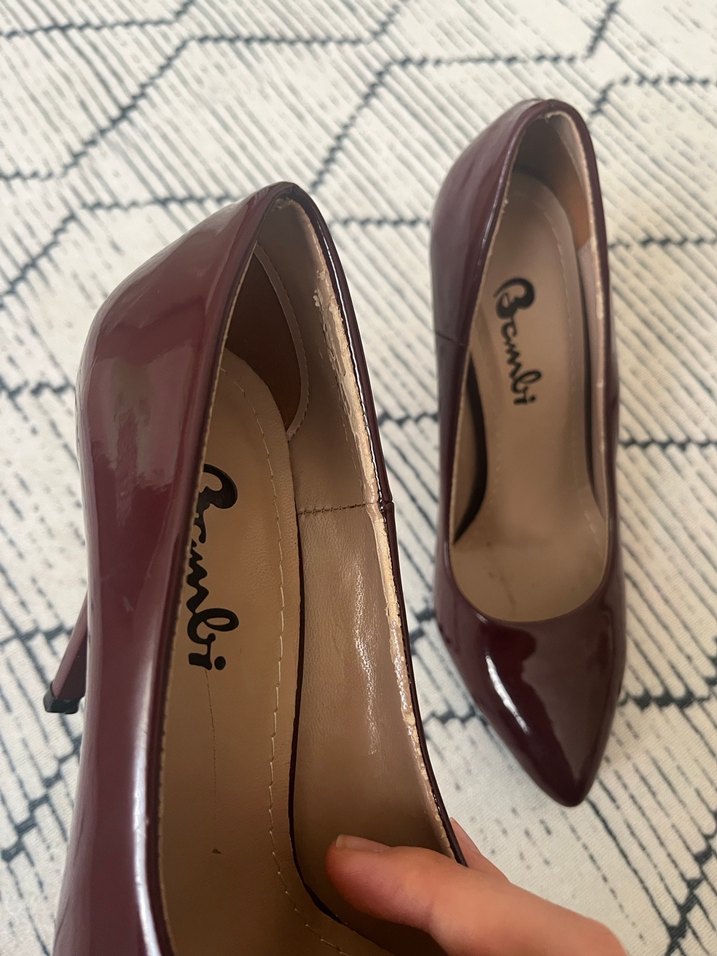 Bordo Parlak Stiletto Yılan Desenli Tokalı - Görsel 2