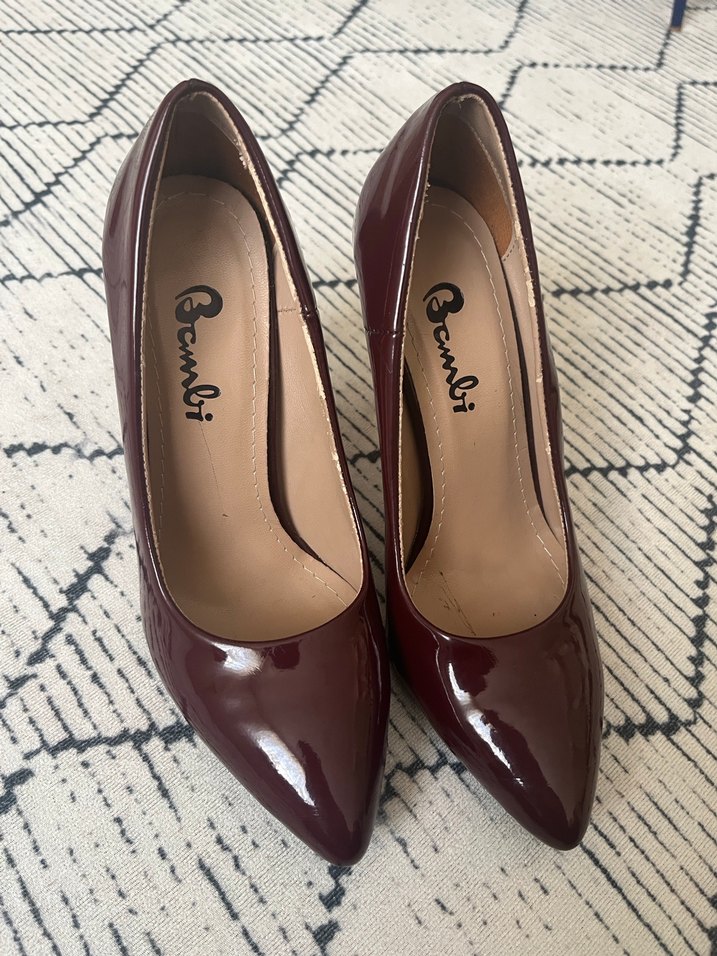 Bordo Parlak Stiletto Yılan Desenli Tokalı - Görsel 3