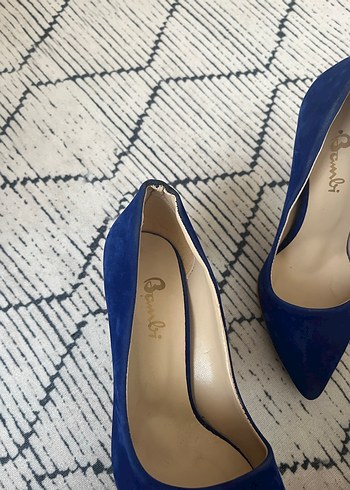 Koyu Mavi Süet Stiletto Yılan Desenli Kadın Ayakkabı - Görsel 3