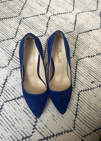 Koyu Mavi Süet Stiletto Yılan Desenli Kadın Ayakkabı - Görsel 2