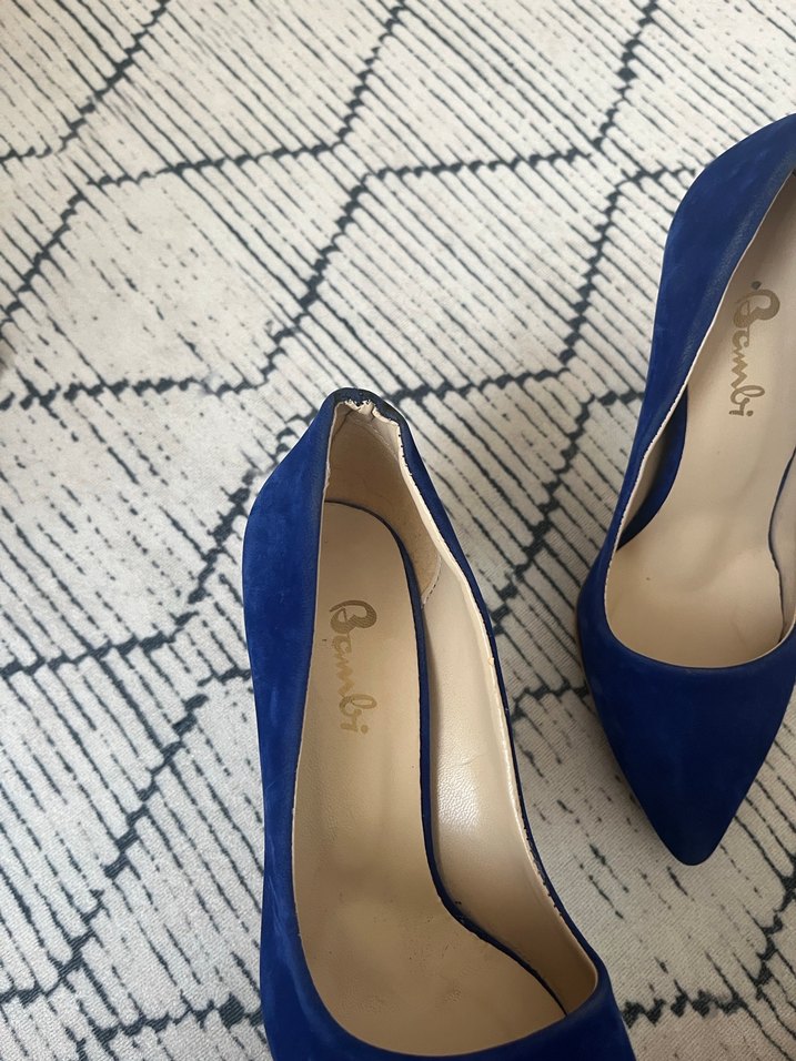 Koyu Mavi Süet Stiletto Yılan Desenli Kadın Ayakkabı - Görsel 3