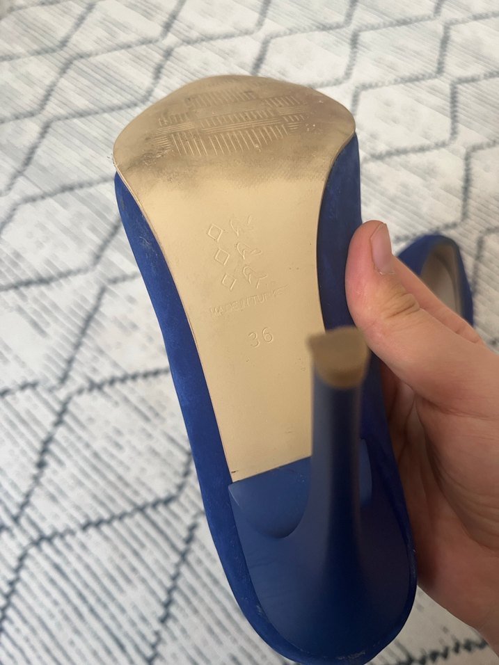 Koyu Mavi Süet Stiletto Yılan Desenli Kadın Ayakkabı - Görsel 4