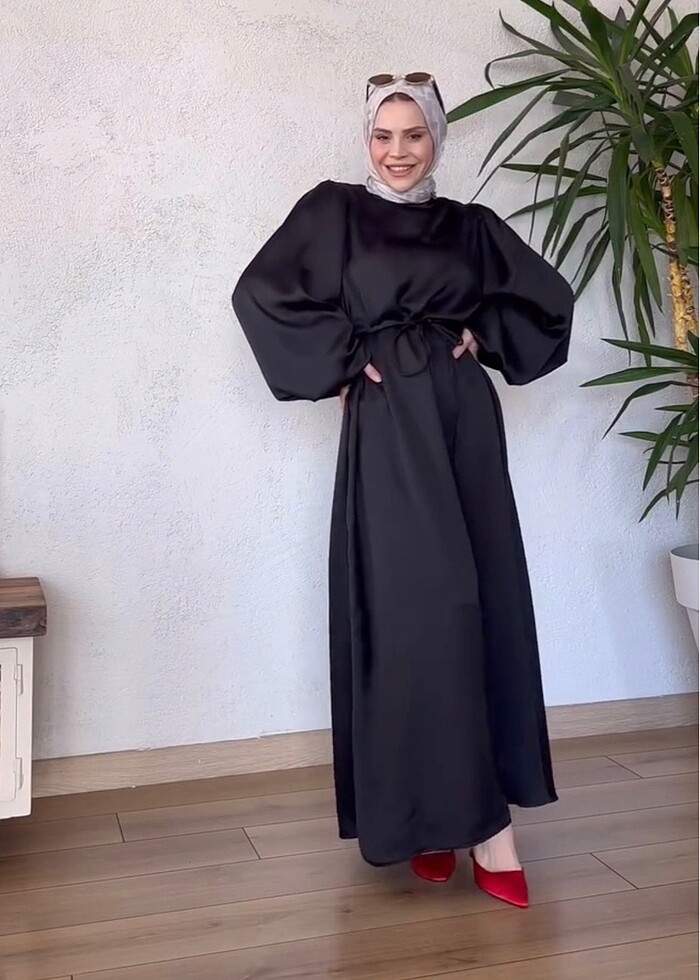 Saten Elbise Siyah - Görsel 2