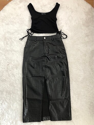 Deri yırtmaçlı etek zara crop 34-36 uyumlu