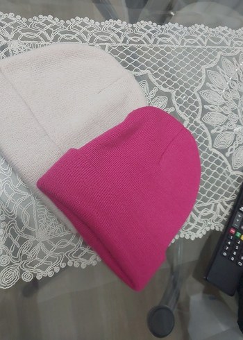 İkili Örgü Bere Seti - Pembe ve Pudra - Görsel 3