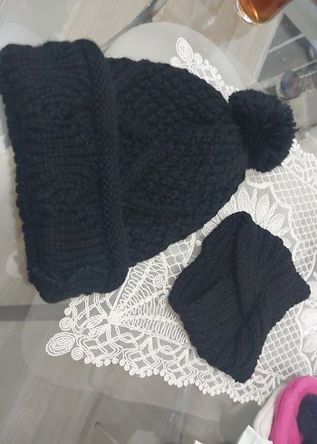 Siyah Örgü Kadın Bere ve Boyunluk - Görsel 5