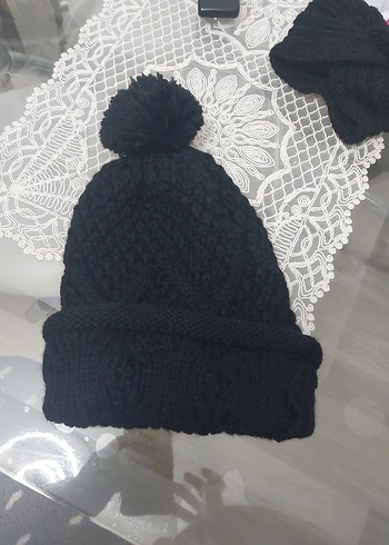 Siyah Örgü Kadın Bere ve Boyunluk - Görsel 4