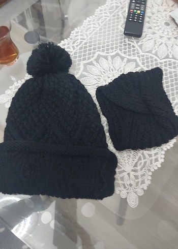 Siyah Örgü Kadın Bere ve Boyunluk - Görsel 7