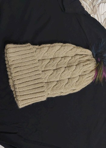 Bej Örgü Kadın Bere Renkli Ponponlu - Görsel 13