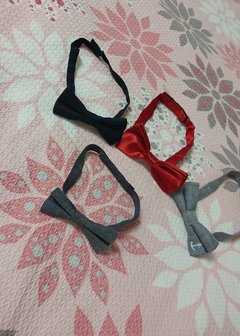 Çocuk Papyonu Kırmızı Siyah Gri - Görsel 4