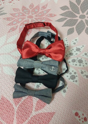 Çocuk Papyonu Kırmızı Siyah Gri - Görsel 2