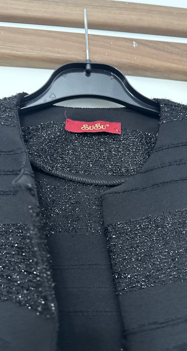 Uzun Siyah Kadın Ofis Kabanı - Görsel 3