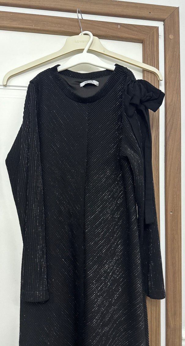 Siyah Uzun Kollu Siyah Elbise - Görsel 2