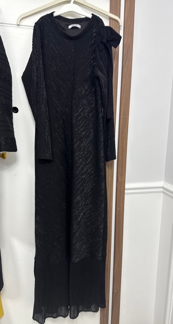 Siyah Uzun Kollu Siyah Elbise - Görsel 3