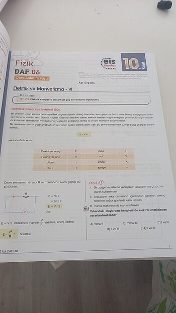 10 sınıf fizik eis yayinlari