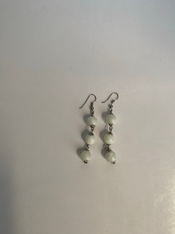 Beyaz Boncuklu Midi Kadın Küpe - Görsel 2