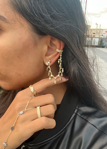 Parlak Altın Boncuklu Midi kıkırdak Set Küpe