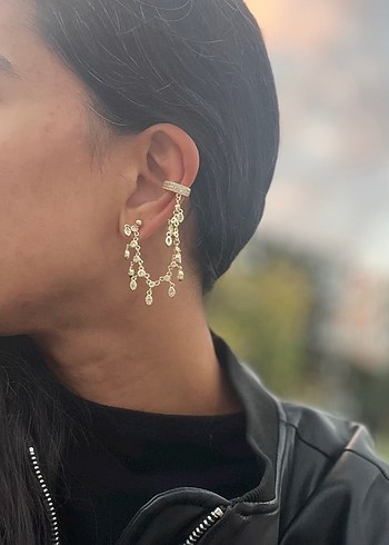 Zara Parlak Altın Boncuklu Midi kıkırdak Set Küpe
