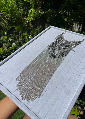  Beden gri Renk Uzun Zincir Detaylı Bohem Kadın Kolye