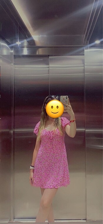 Addax pembe çiçekli yaz elbisesi