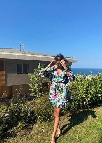 s Beden çeşitli Renk Bohem V Yaka Mini Elbise