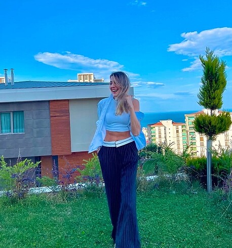 Çizgili bol kumaş pantolon????