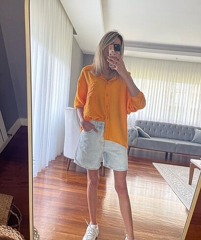 universal Beden Oversize keten gömlek