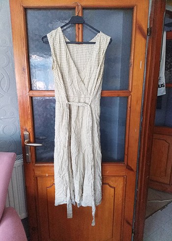 l Beden Bej Kemerli Midi Pamuk Elbise