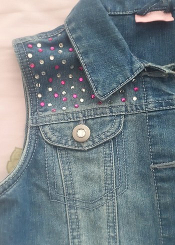 9 Yaş Beden Lc waikiki Renkli Taş Detaylı Kız Denim Yelek