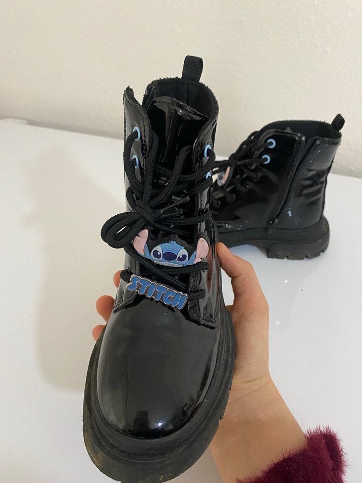 Kızlar İçin Siyah Rugan Goth Botlar - Görsel 4