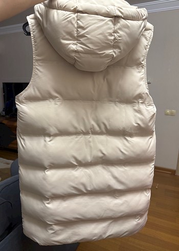 Bej Kadın Kapüşonlu Uzun Şişme Yelek Zara - Görsel 4