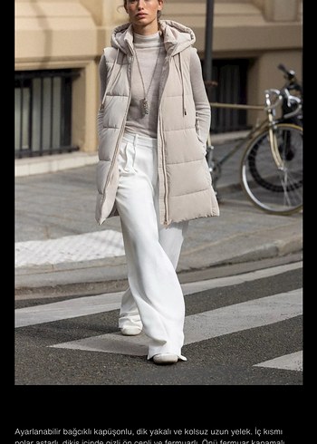 Bej Kadın Kapüşonlu Uzun Şişme Yelek Zara - Görsel 2