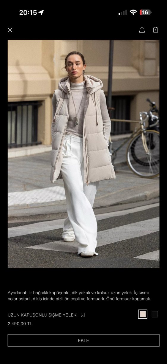 Bej Kadın Kapüşonlu Uzun Şişme Yelek Zara - Görsel 2