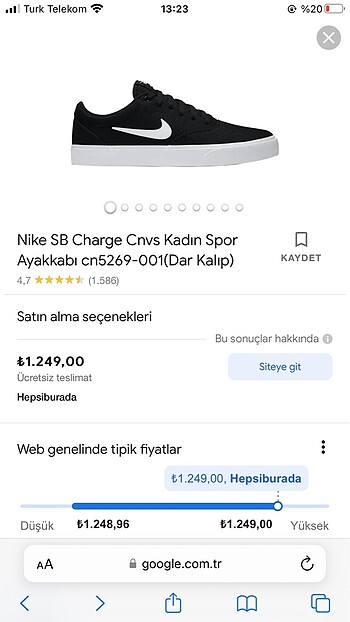 Nike Sb charge cnvs spor ayakkabı
