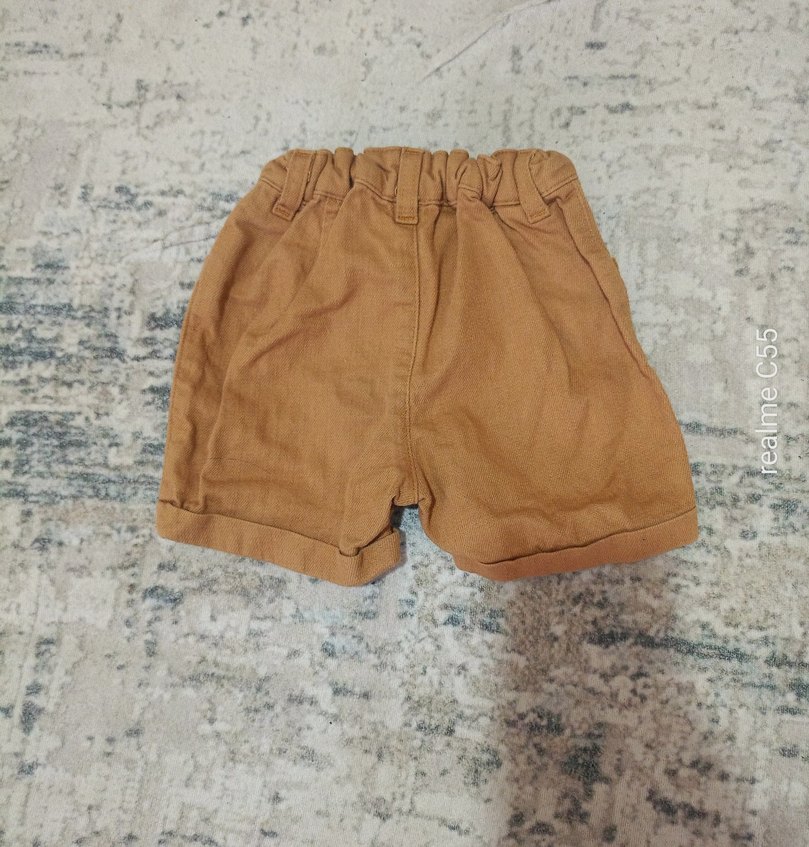 Erkek Çocuk Düğmeli Kahverengi Pamuklu Şort - Görsel 2
