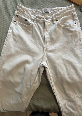 Zara Beyaz Straight Jean Kot Pantolon - Görsel 4