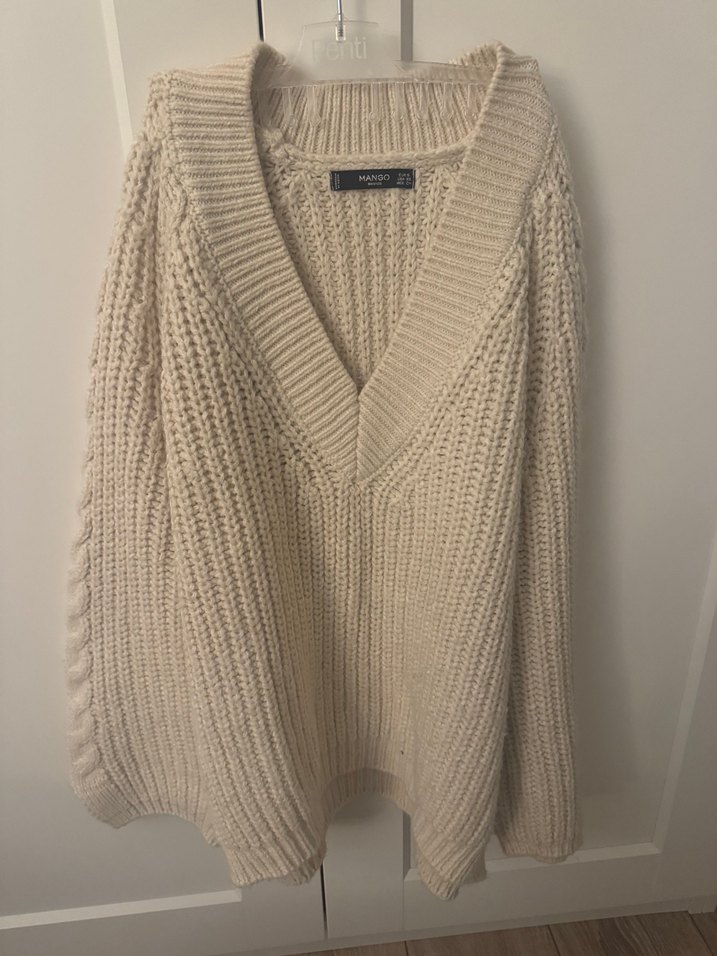 Mango Krem Yun Orgu Kazak - Görsel 5