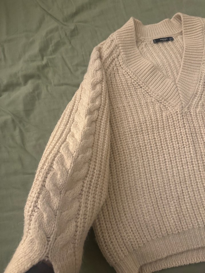 Mango Krem Yun Orgu Kazak - Görsel 3