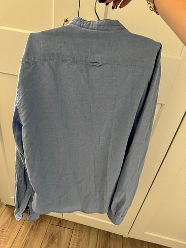 Zara Mavi Yakasiz Gomlek - Görsel 4