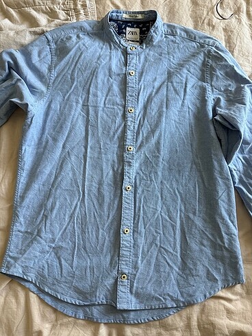 Zara Mavi Yakasiz Gomlek - Görsel 7