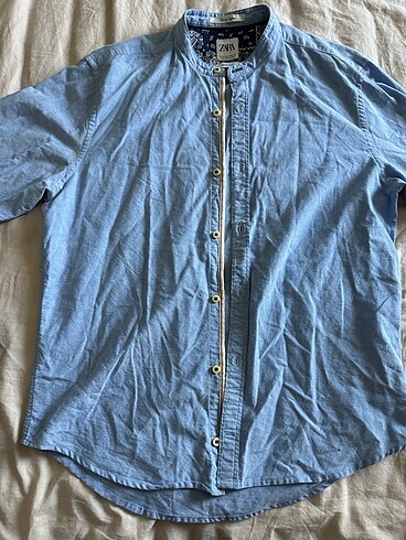 Zara Mavi Yakasiz Gomlek - Görsel 8