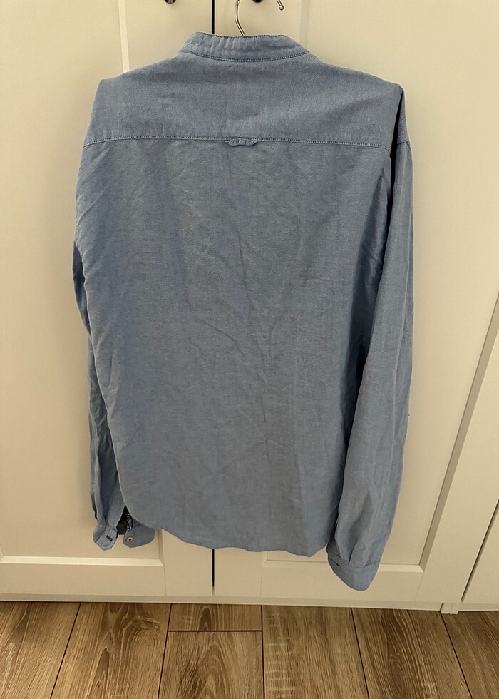 Zara Mavi Yakasiz Gomlek - Görsel 2