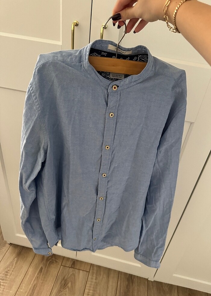 Zara Mavi Yakasiz Gomlek - Görsel 3
