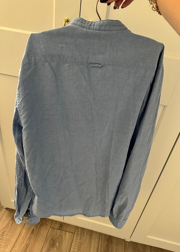 Zara Mavi Yakasiz Gomlek - Görsel 4