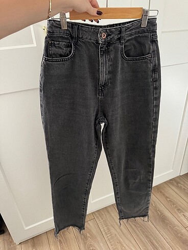 Zara Antrasit Gri Yuksek Bel Mom Jean - Görsel 3