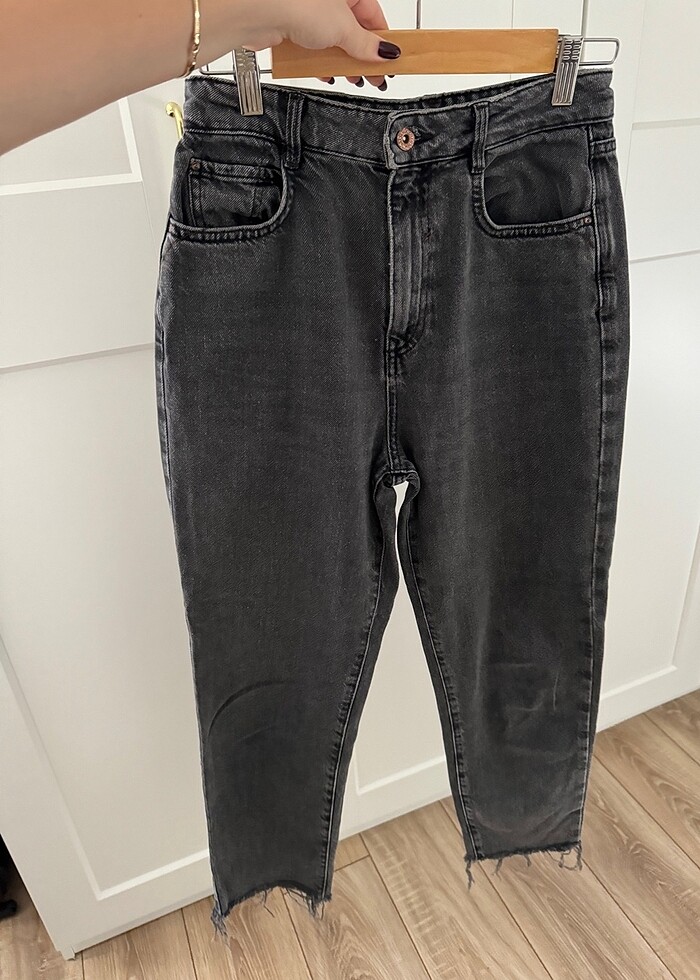 Zara Antrasit Gri Yuksek Bel Mom Jean - Görsel 3