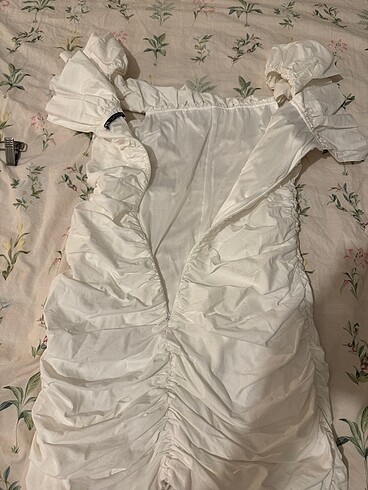 Zara Mezuniyet Beyaz Büzgülü Elbise - Görsel 7