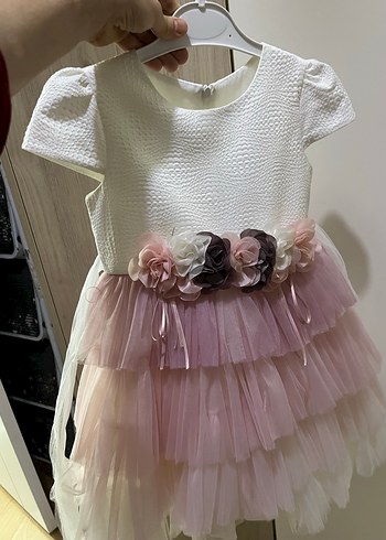 Kız Çocuk Pembe Fırfırlı Çiçekli Elbise