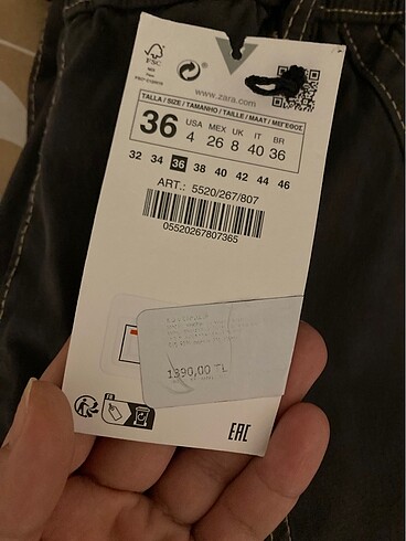 36 Beden gri Renk ZARA KARGO PANTOLON