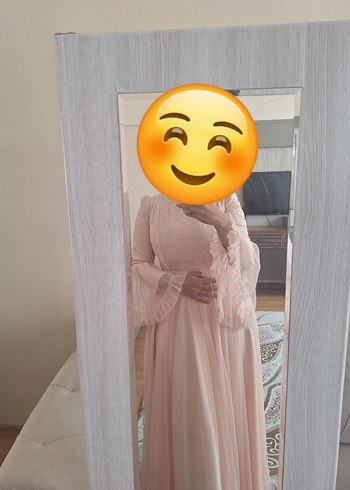 l Beden Pembe Uzun Kollu Drapeli Abiye Elbise